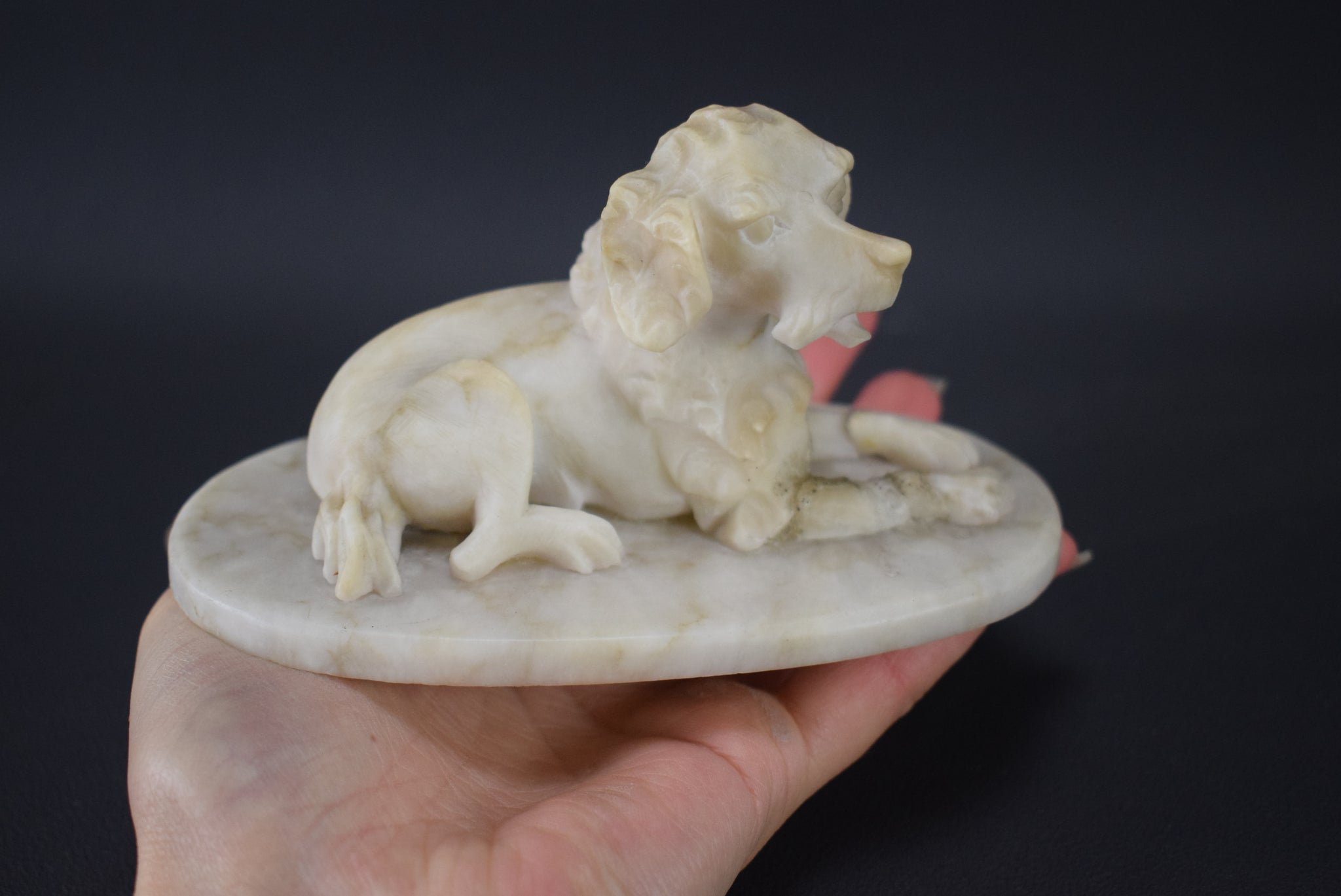 Carved Alabaster Dogs - Charmantiques