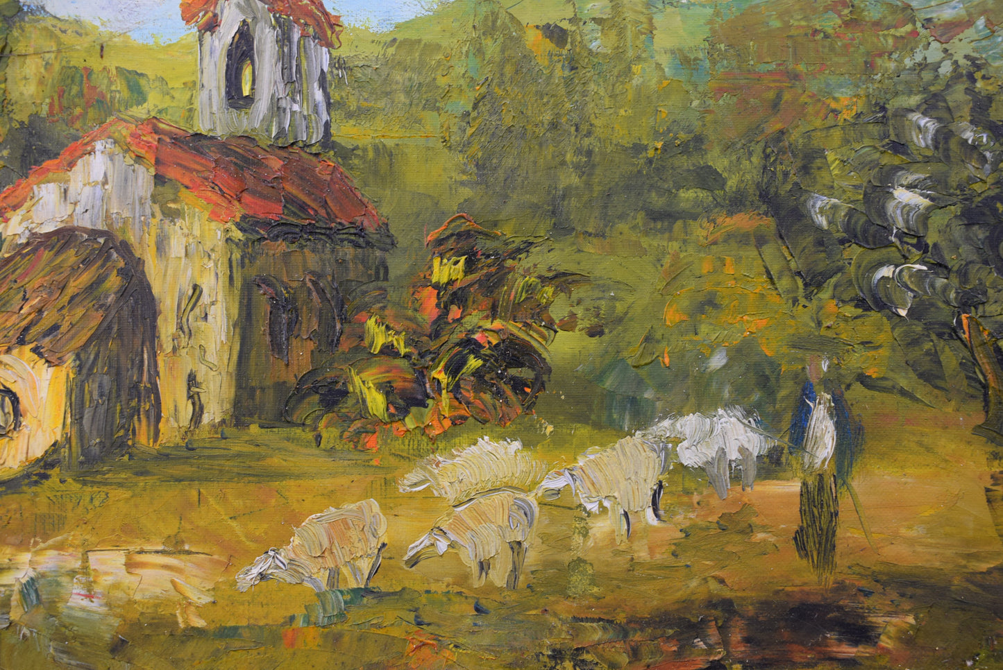 Post Impressionist Sheeps Painting - Charmantiques