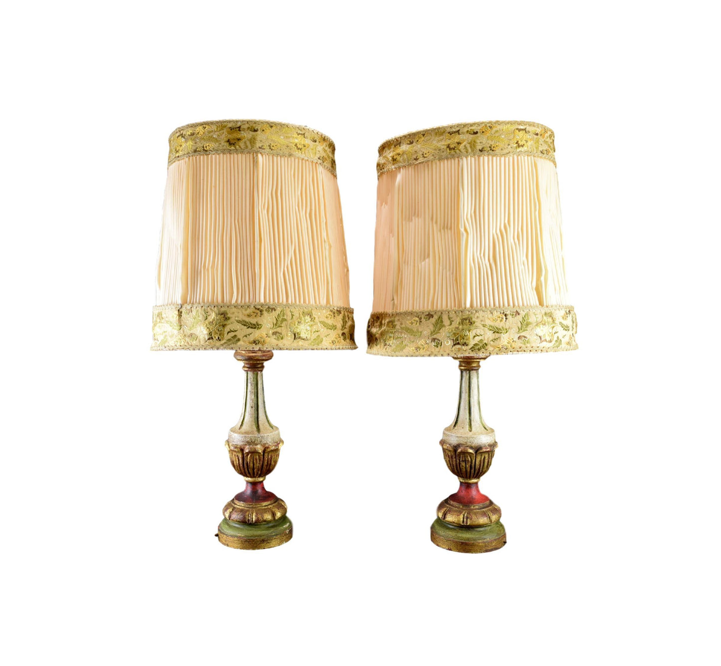 Pair Florentine Wood Table Lamps - Charmantiques