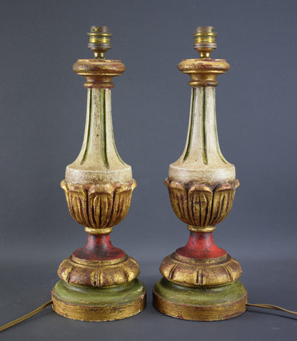 Pair Florentine Wood Table Lamps - Charmantiques