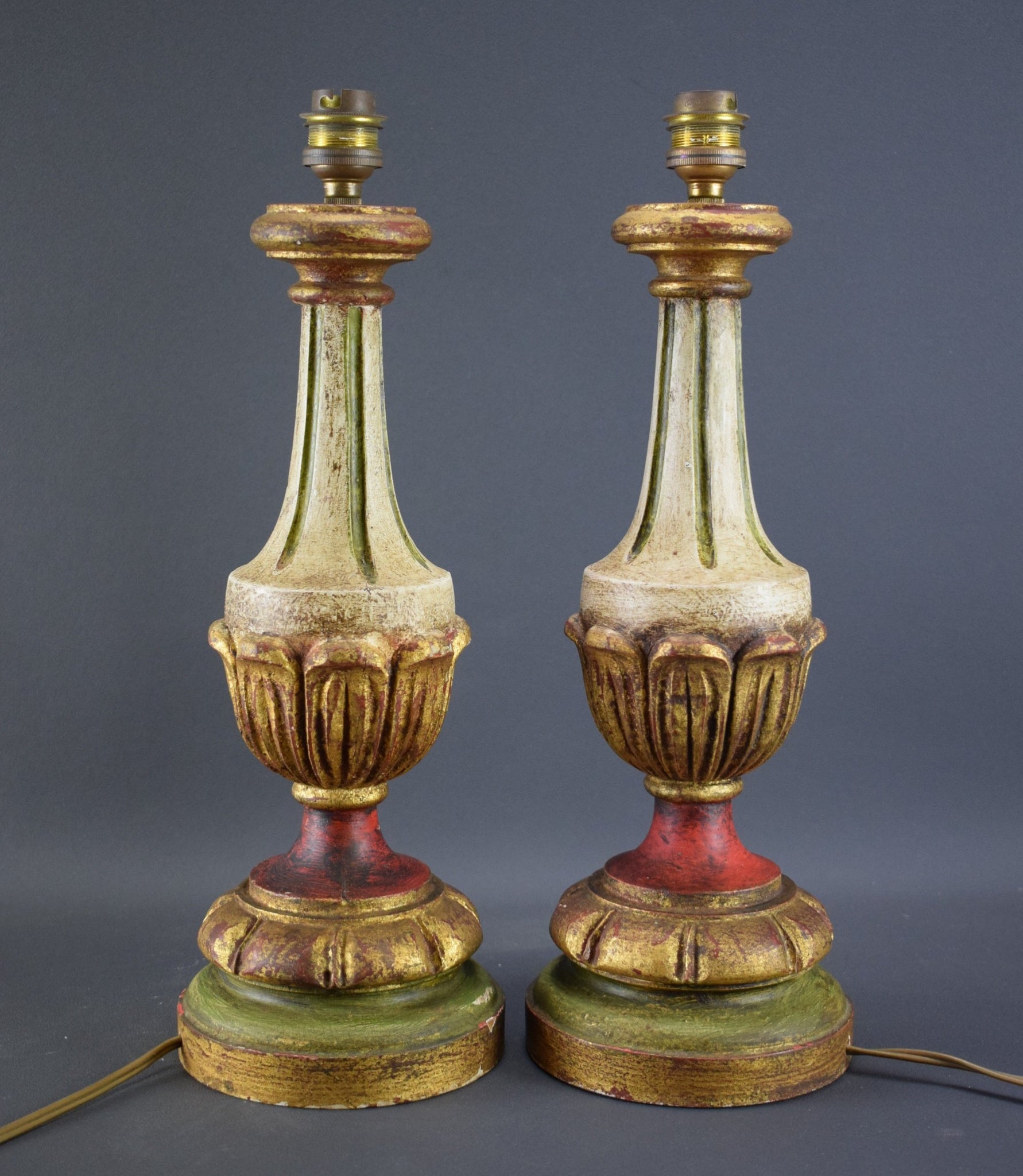 Pair Florentine Wood Table Lamps - Charmantiques