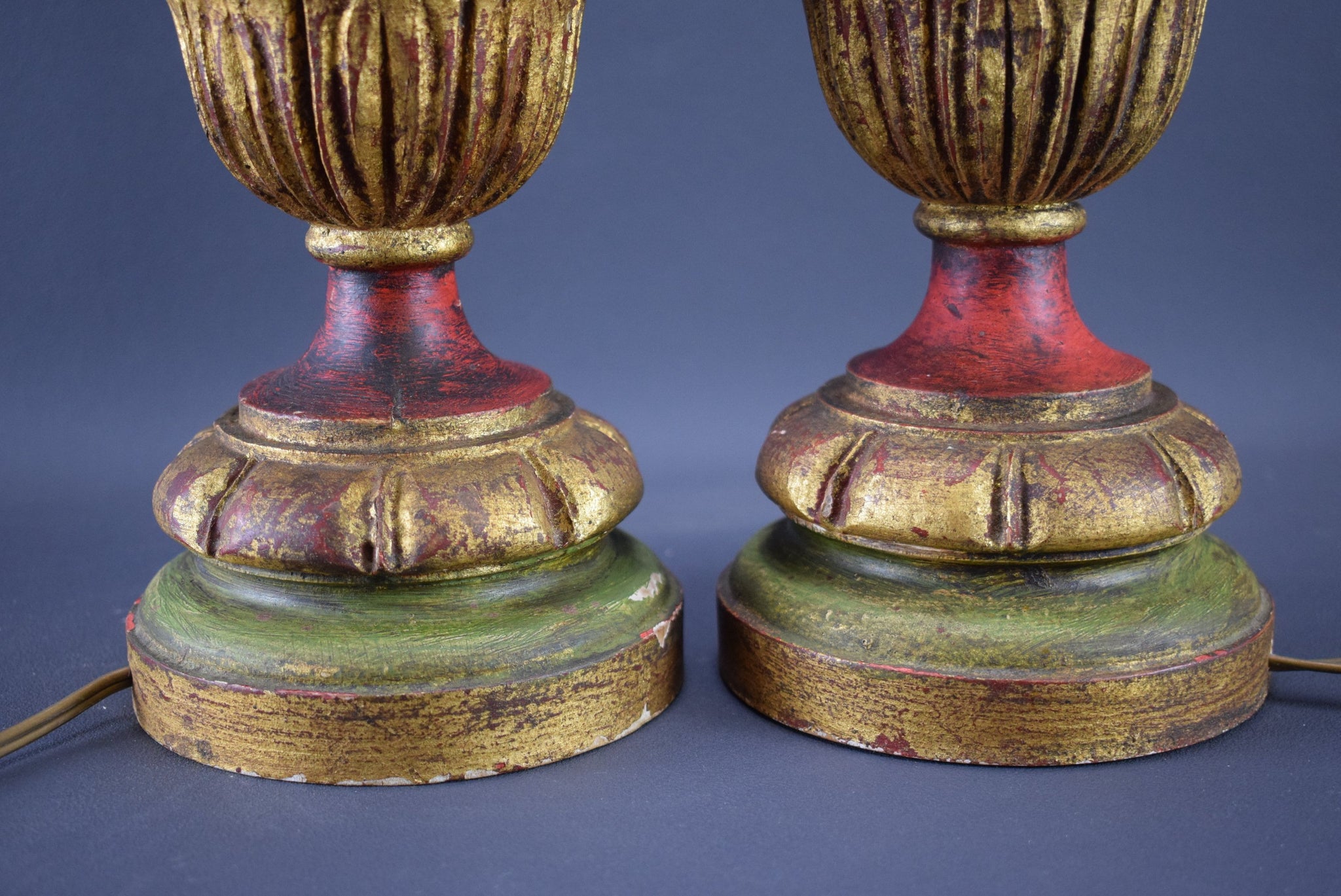 Pair Florentine Wood Table Lamps - Charmantiques