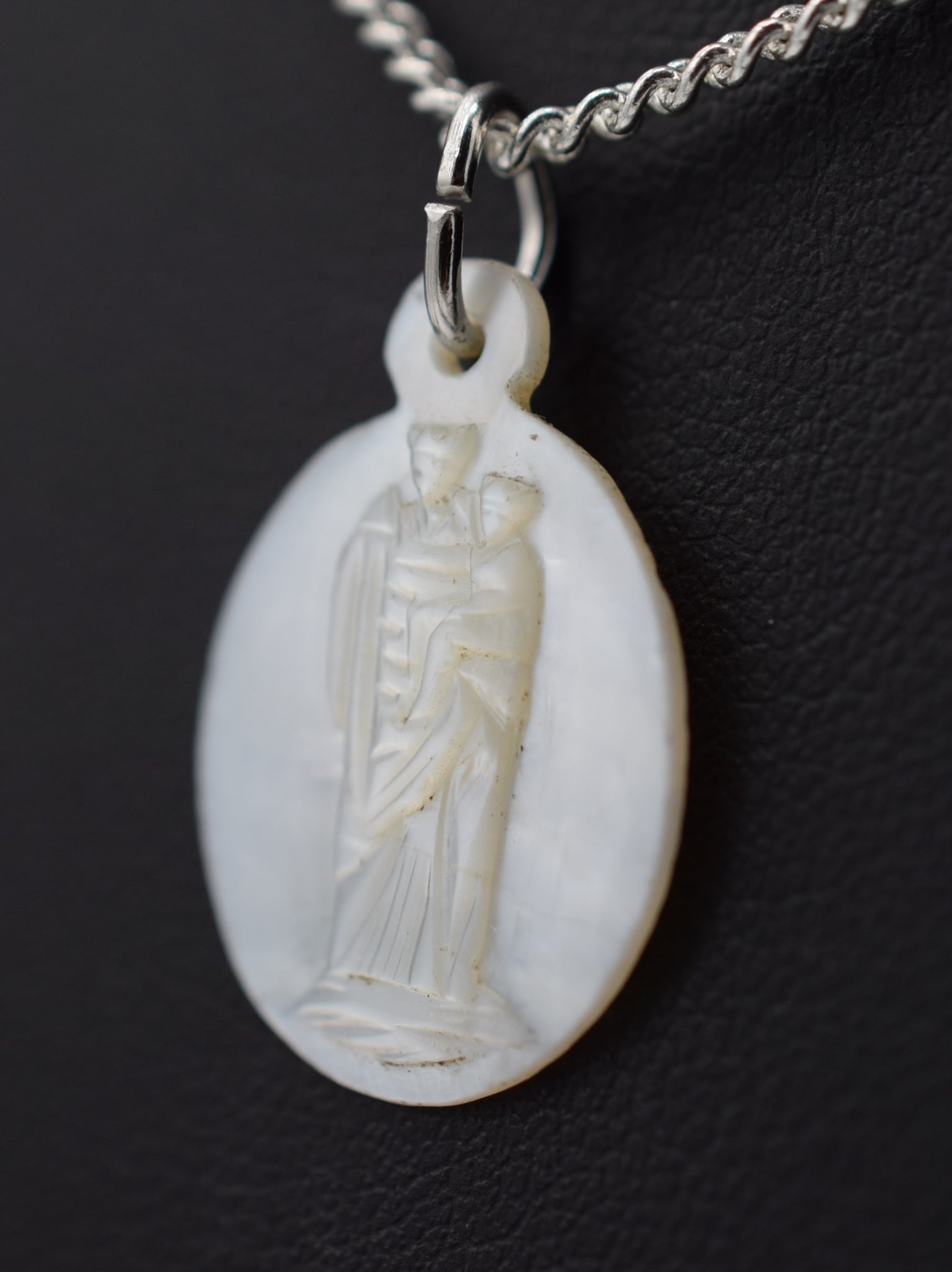 Notre Dame des Flots Carved Mother of Pearl Medal