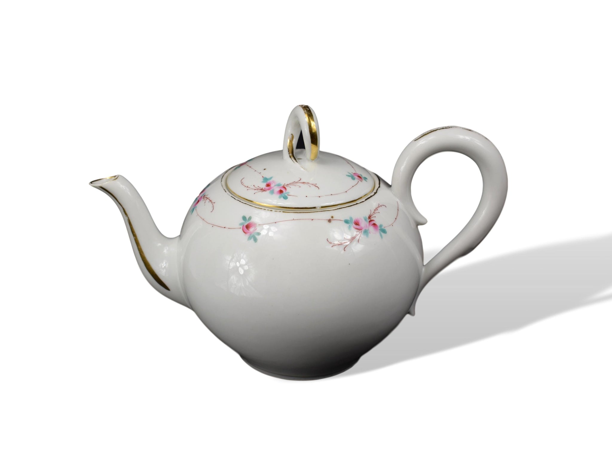 19th.C Paris Porcelain Tea Pot - Charmantiques China tea pot French petit dejeuner teatime handprinted porcelain