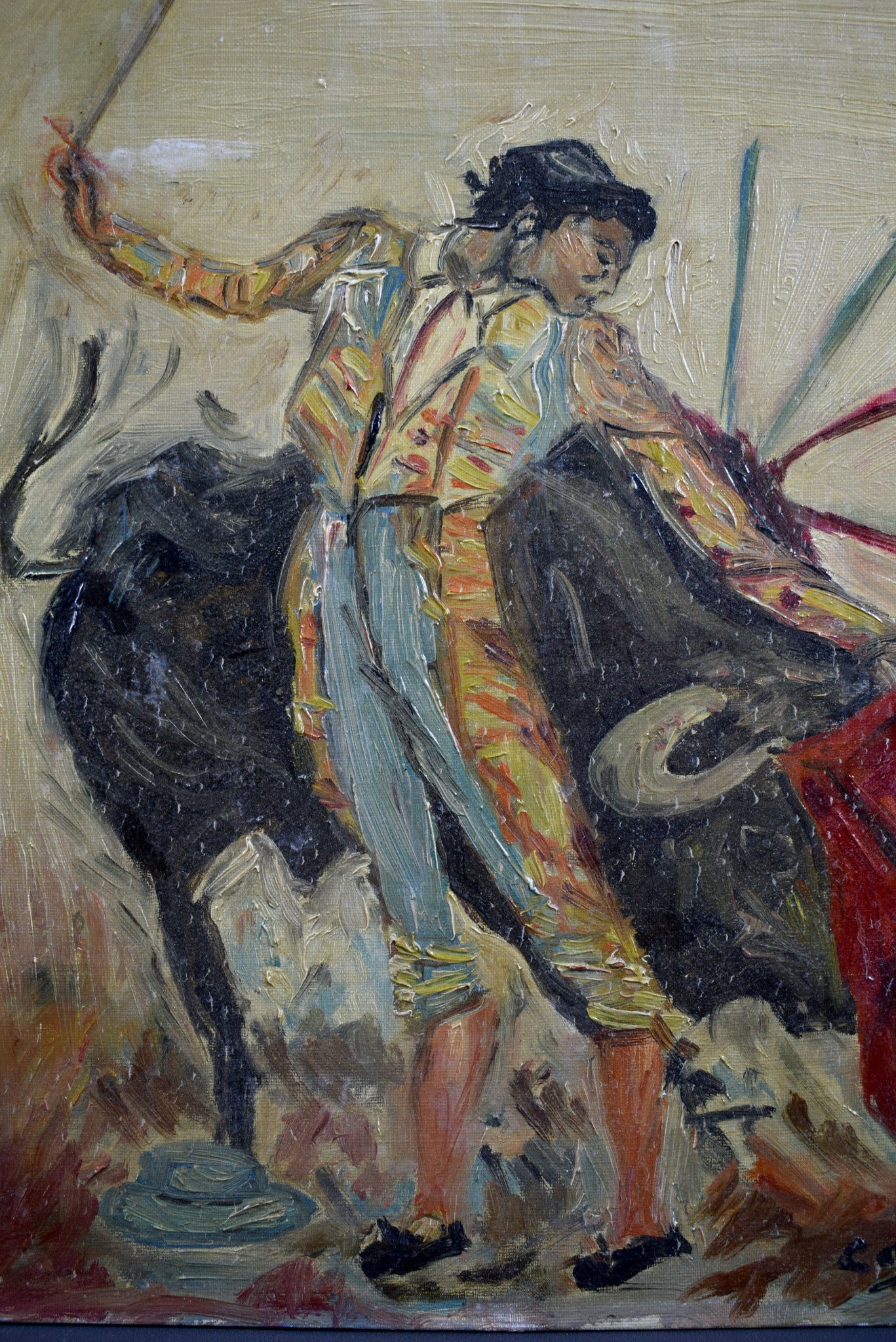 Painting bull fighting scene corrida