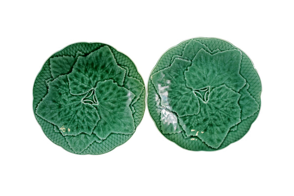 Set of Two 2 Green Majolica Leaf Plates by Gien Primefleur Creation for Garden House Tableware
