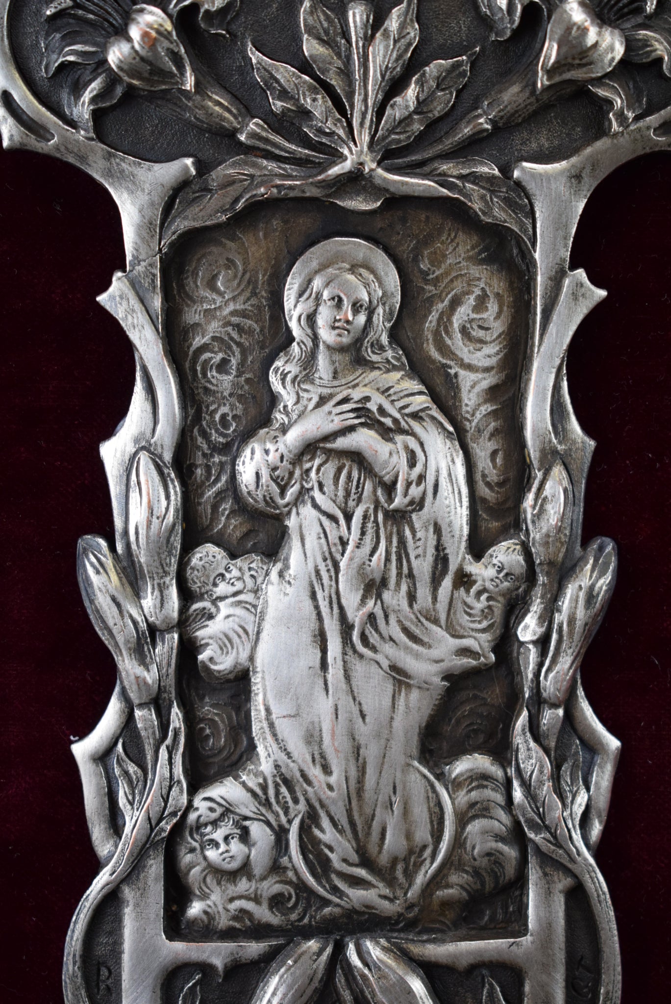 Art Nouveau French Wall Holy Water Font Our Lady Virgin Mary Assumption Angels After Esteban Murillo