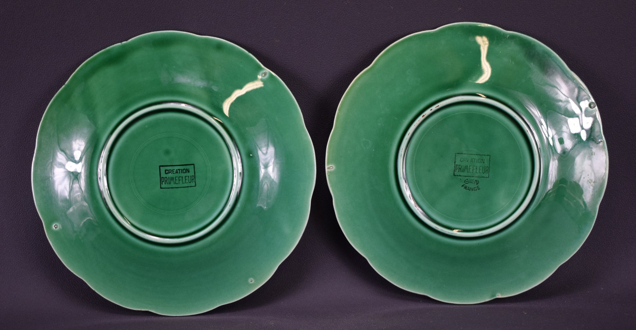Pair of Green Majolica Plates