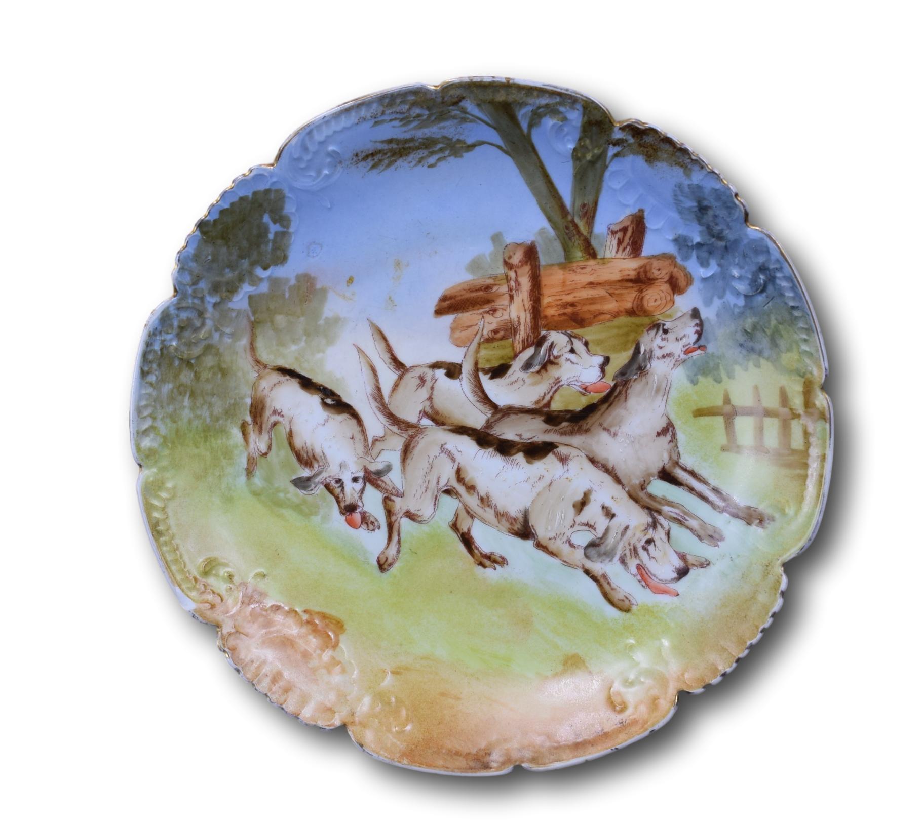 Hunting Dogs Porcelain Plate - Charmantiques