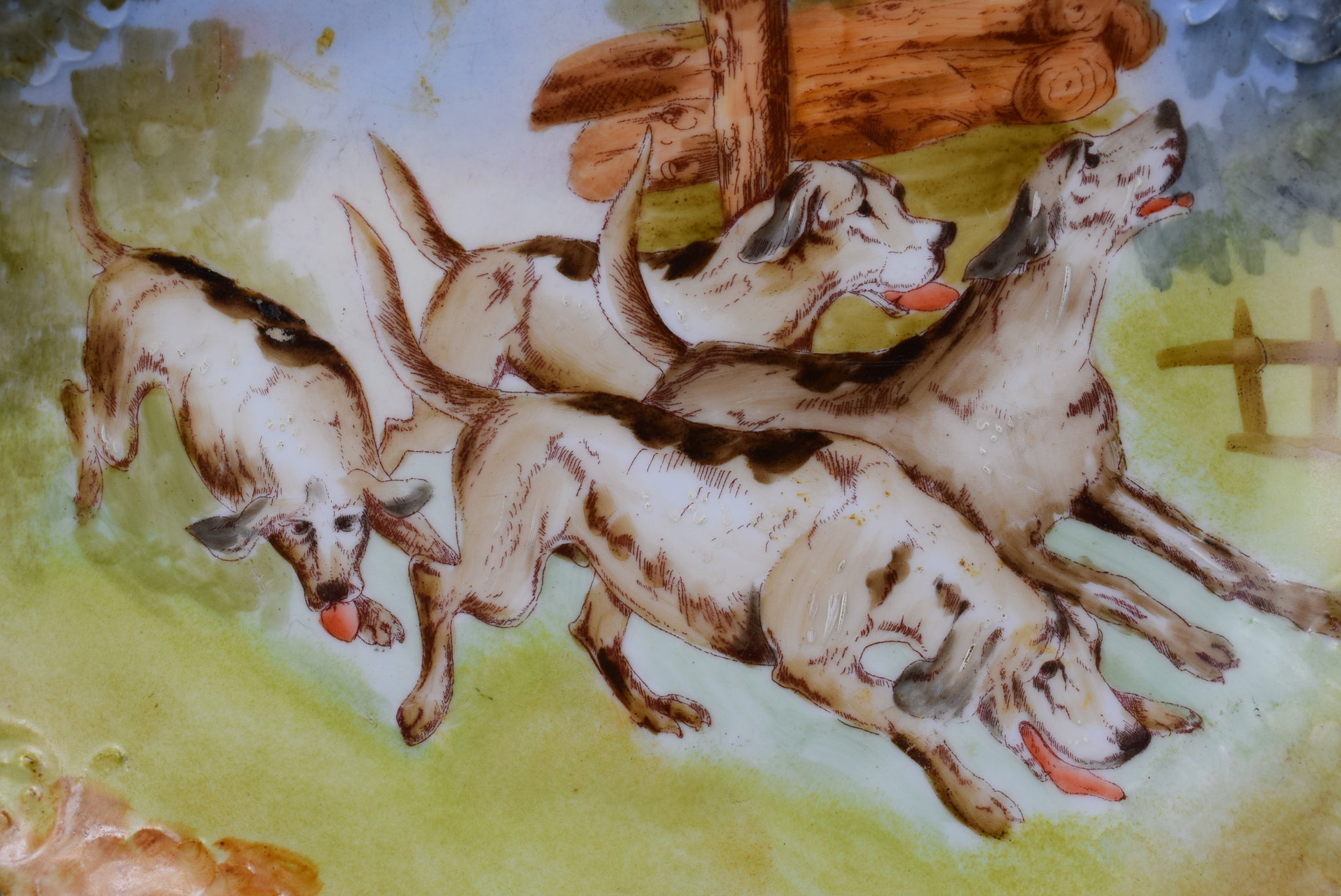 Hunting Dogs Porcelain Plate - Charmantiques