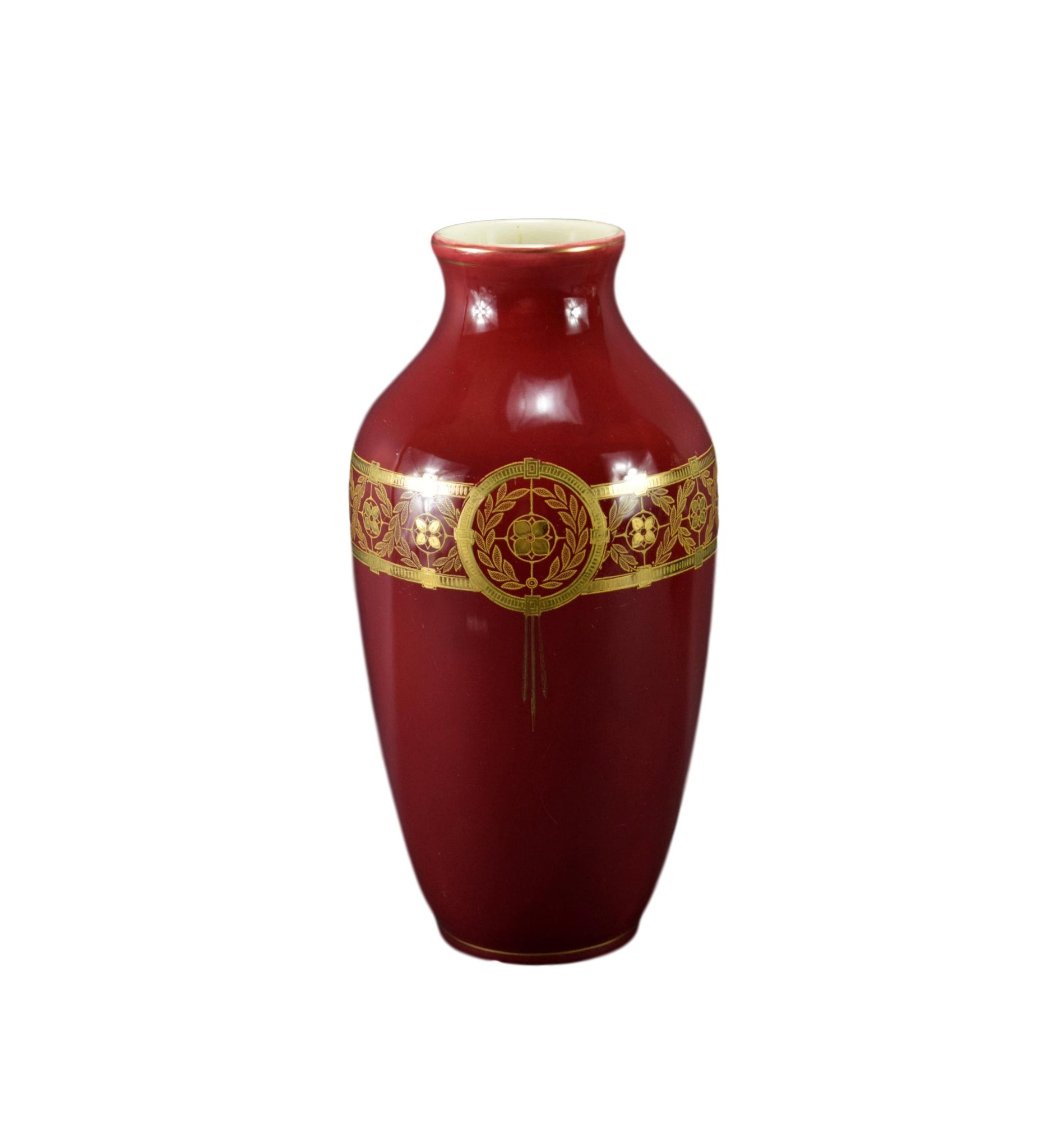 French Art Deco Red & Gold Sarreguemines Faience Vase