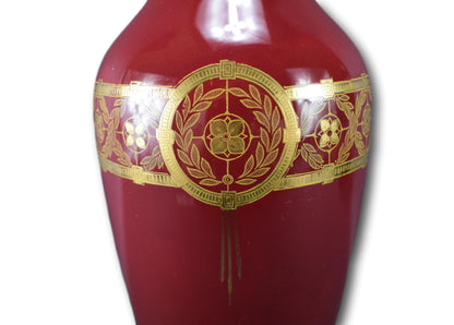 French Art Deco Red & Gold Sarreguemines Faience Vase