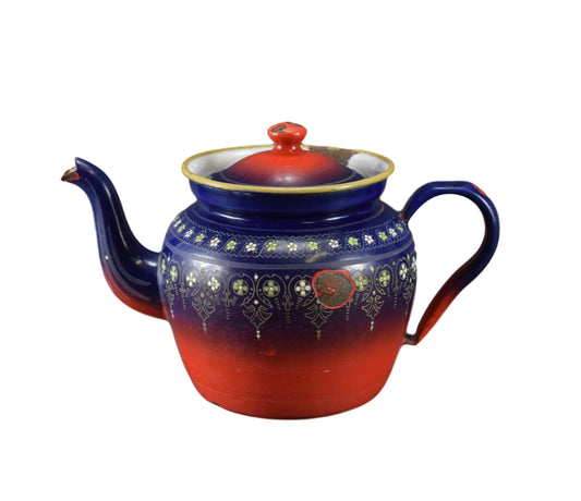 French Vintage Red and Blue Enamel Tea Pot BB Mark Kitchenalia