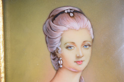 French Antique Miniature Portrait Painting of French Lady Marie Antoinette