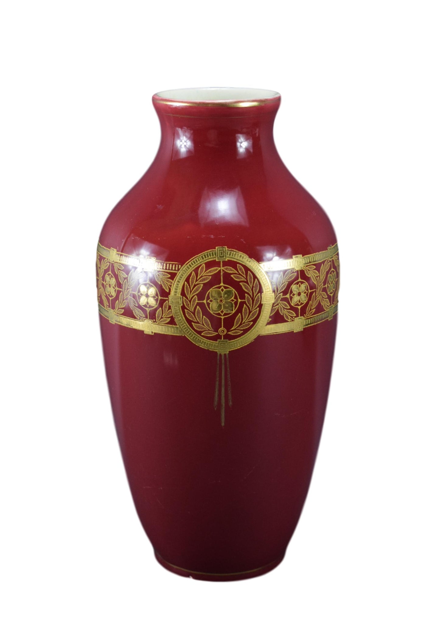 French Art Deco Red & Gold Sarreguemines Faience Vase