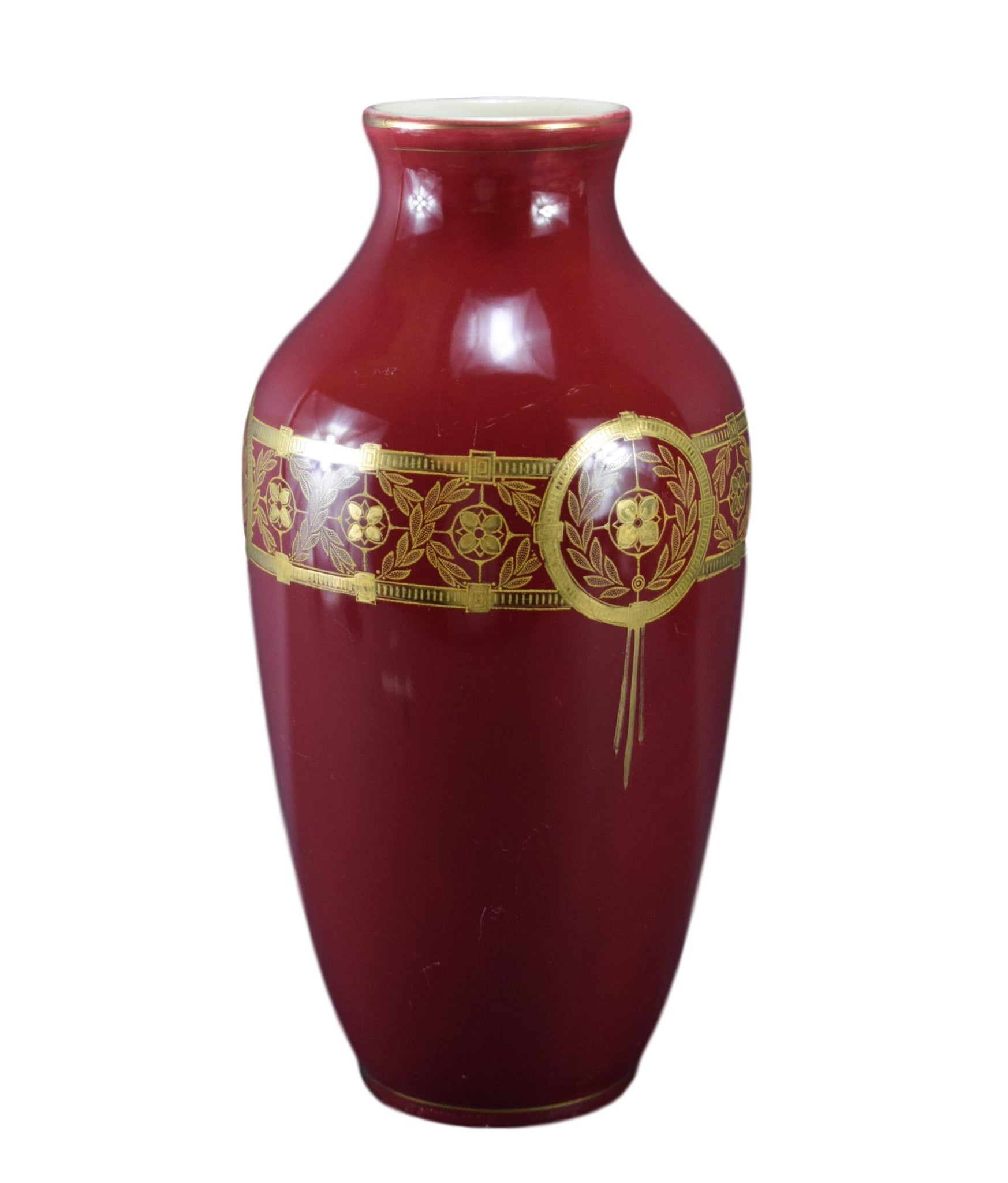 French Art Deco Red & Gold Sarreguemines Faience Vase