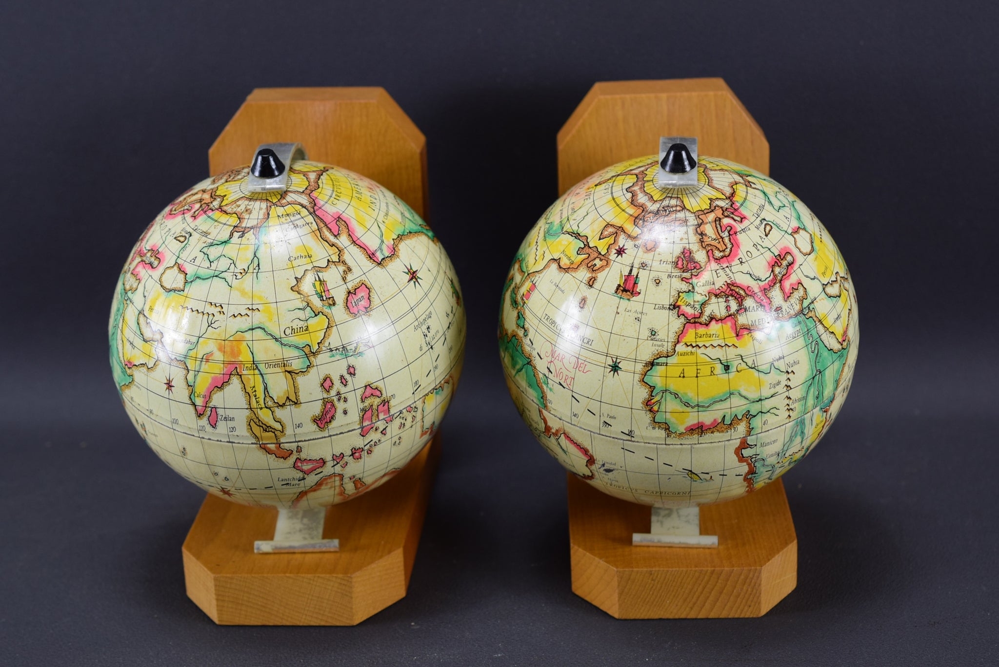 Vintage Pair of World Globe Bookends Old School Mont Blanc