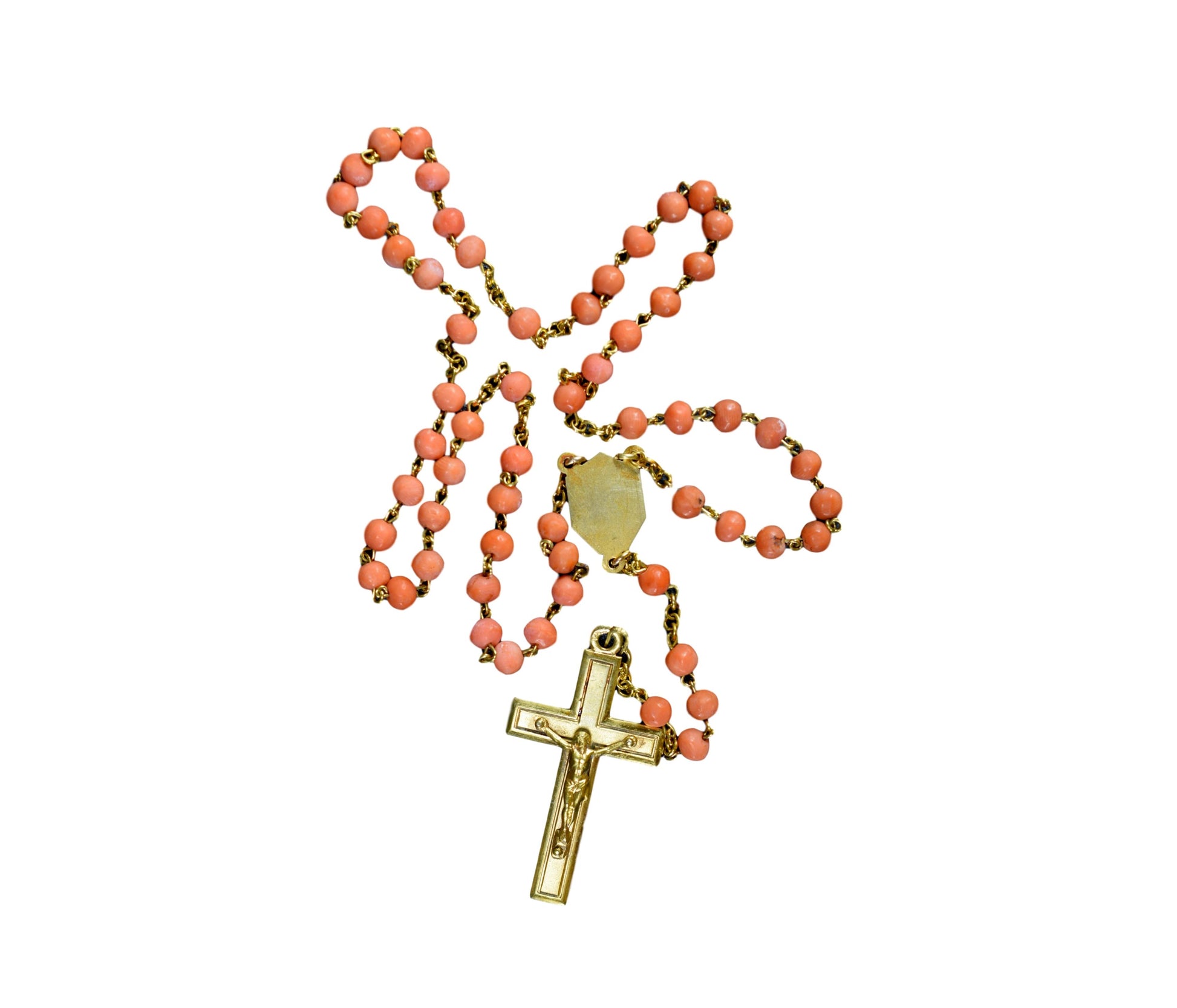 Vintage French Genuine Coral Beads and Gold Plated Rosary