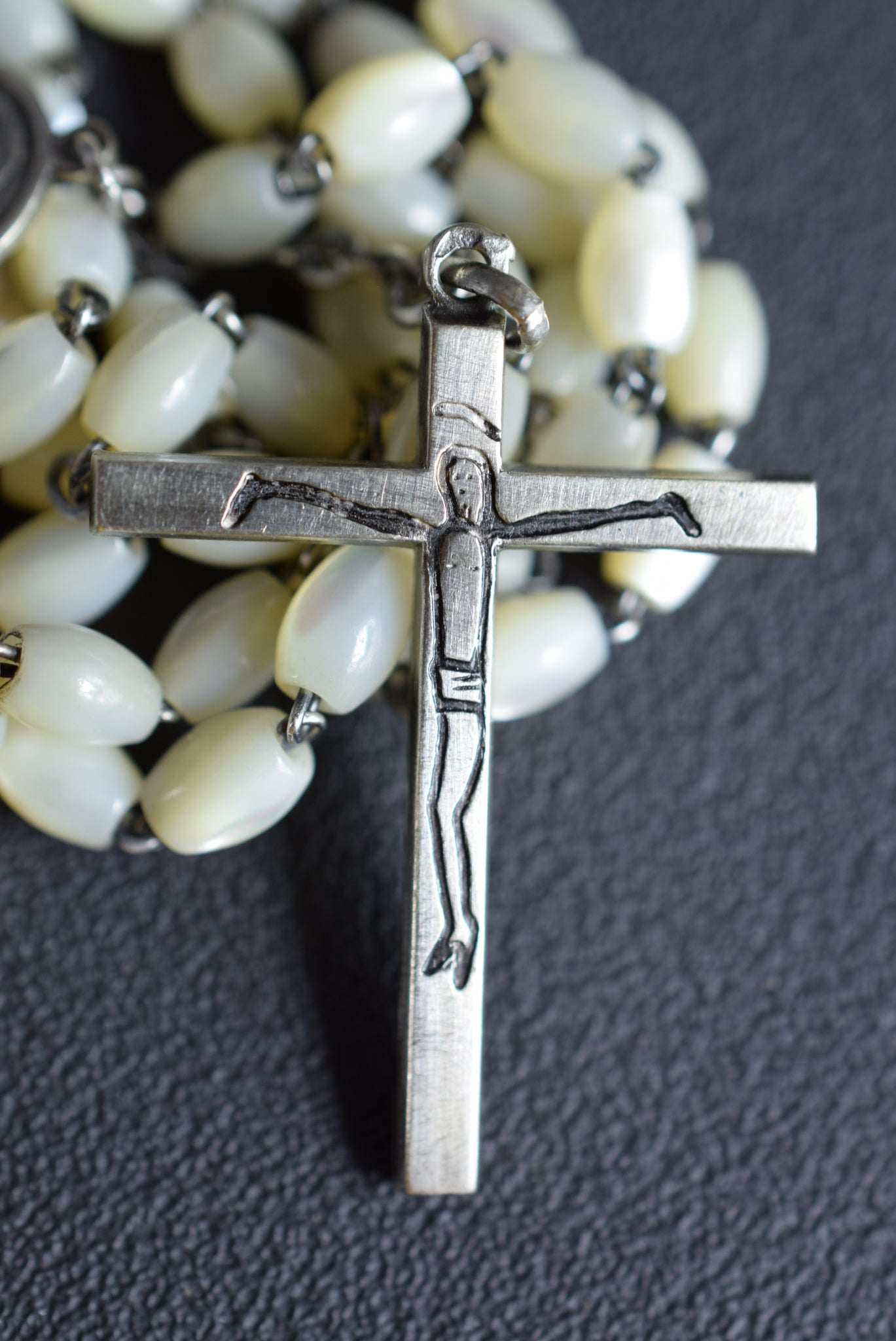 Modernist Mother of Pearl & Sterling Silver Rosary French Catholic