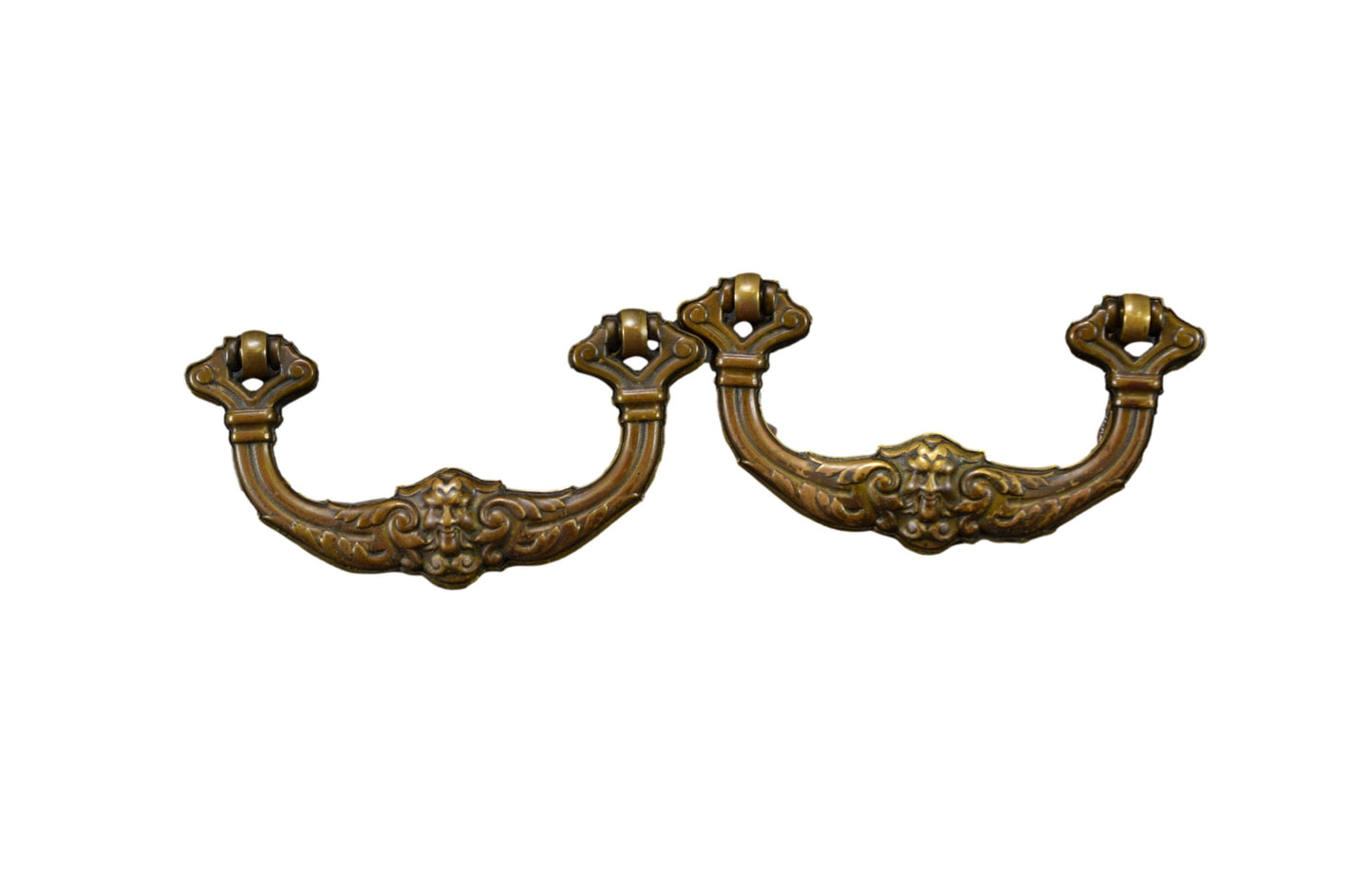 Vintage Pair of Face Green Man Pull Handles Repurpose Hardware