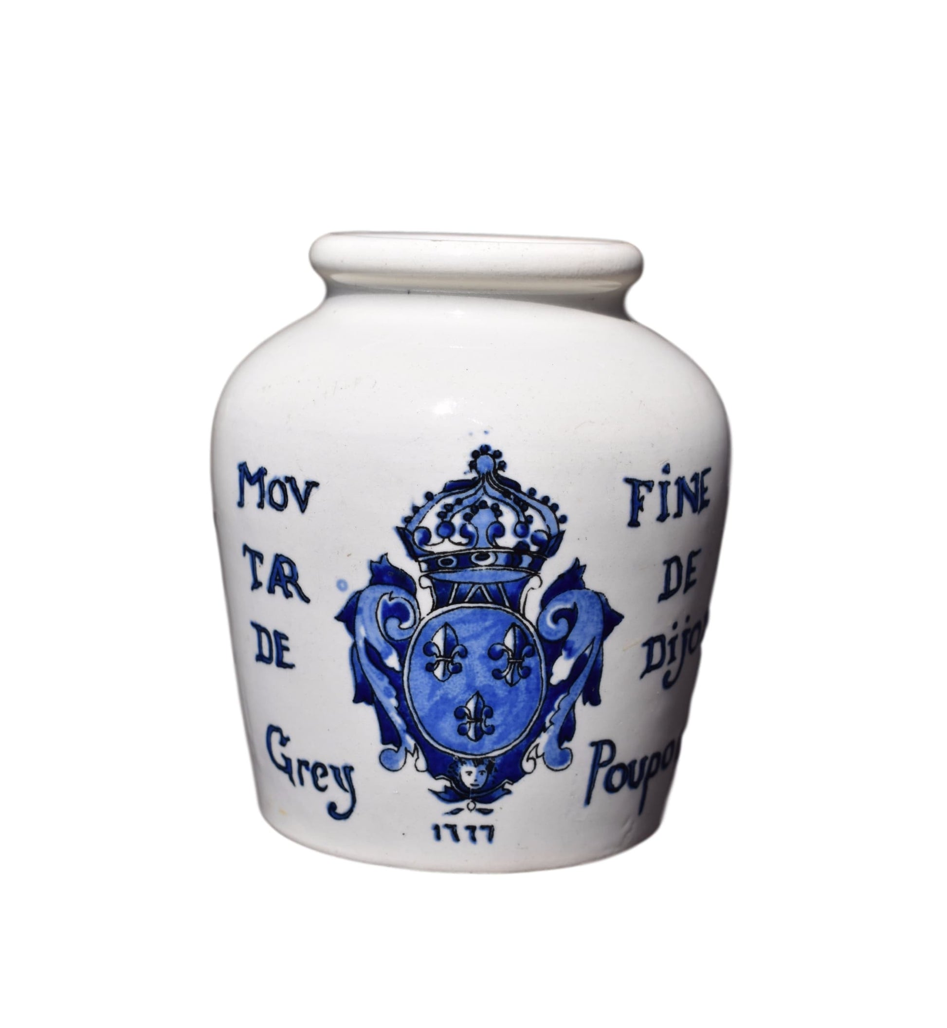 French Antique Digoin Sarreguemines Grey Poupon Mustard of Dijon Pot - Charmantiques