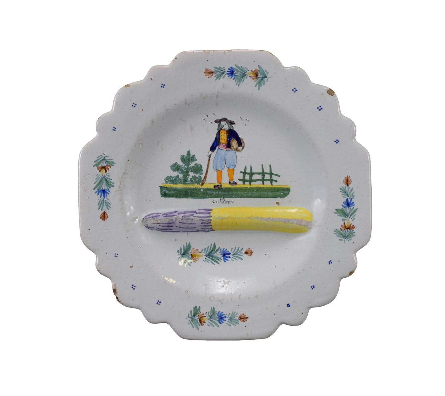 French Antique HB Quimper Asparagus Plate