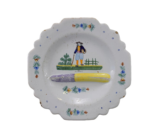 French Antique HB Quimper Asparagus Plate