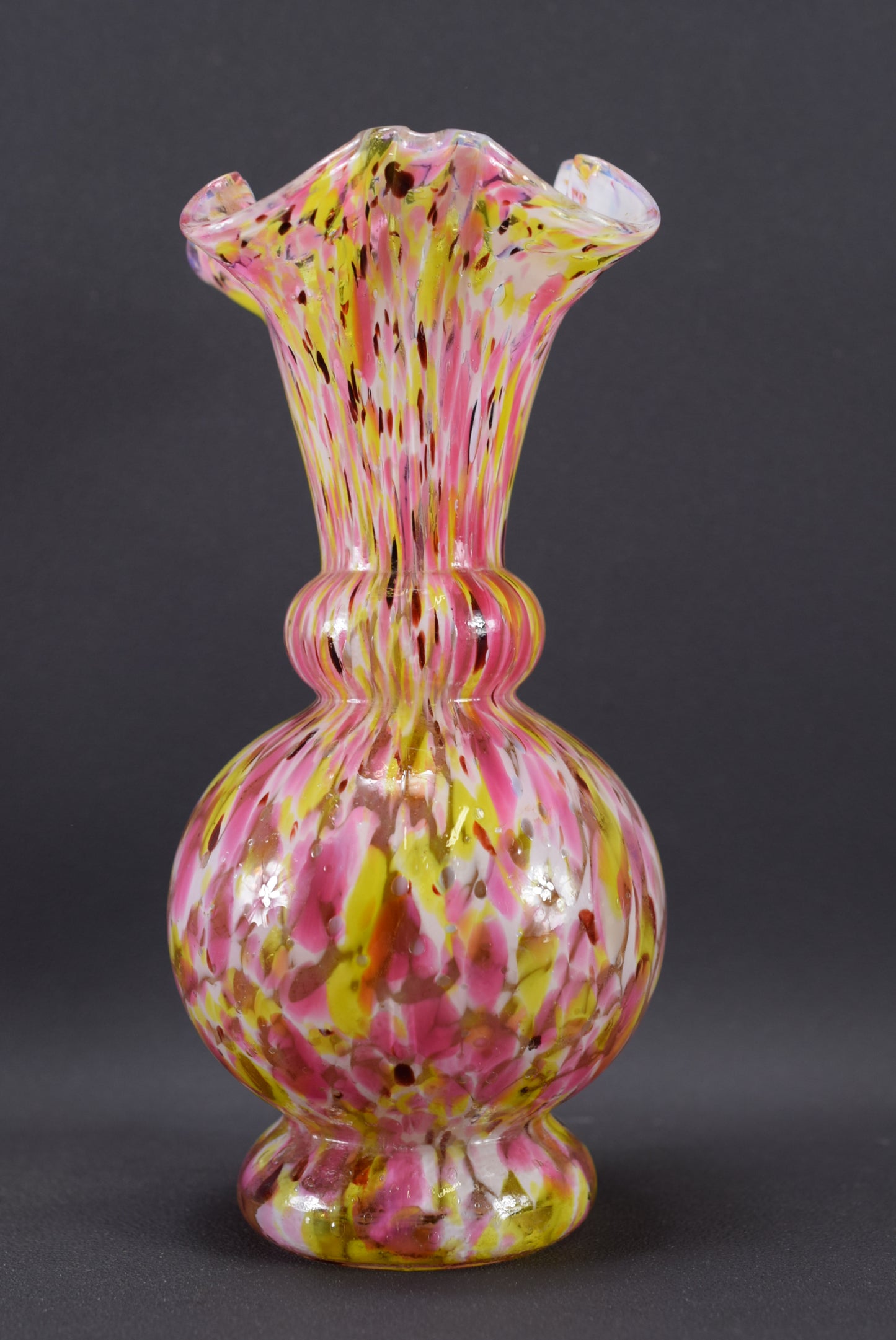 Vintage Pink & Yellow Clichy Pantin Mottled Glass Vase