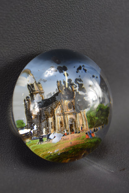 Vintage Saint Ann Auray Church Eglomise Glass Paperweight