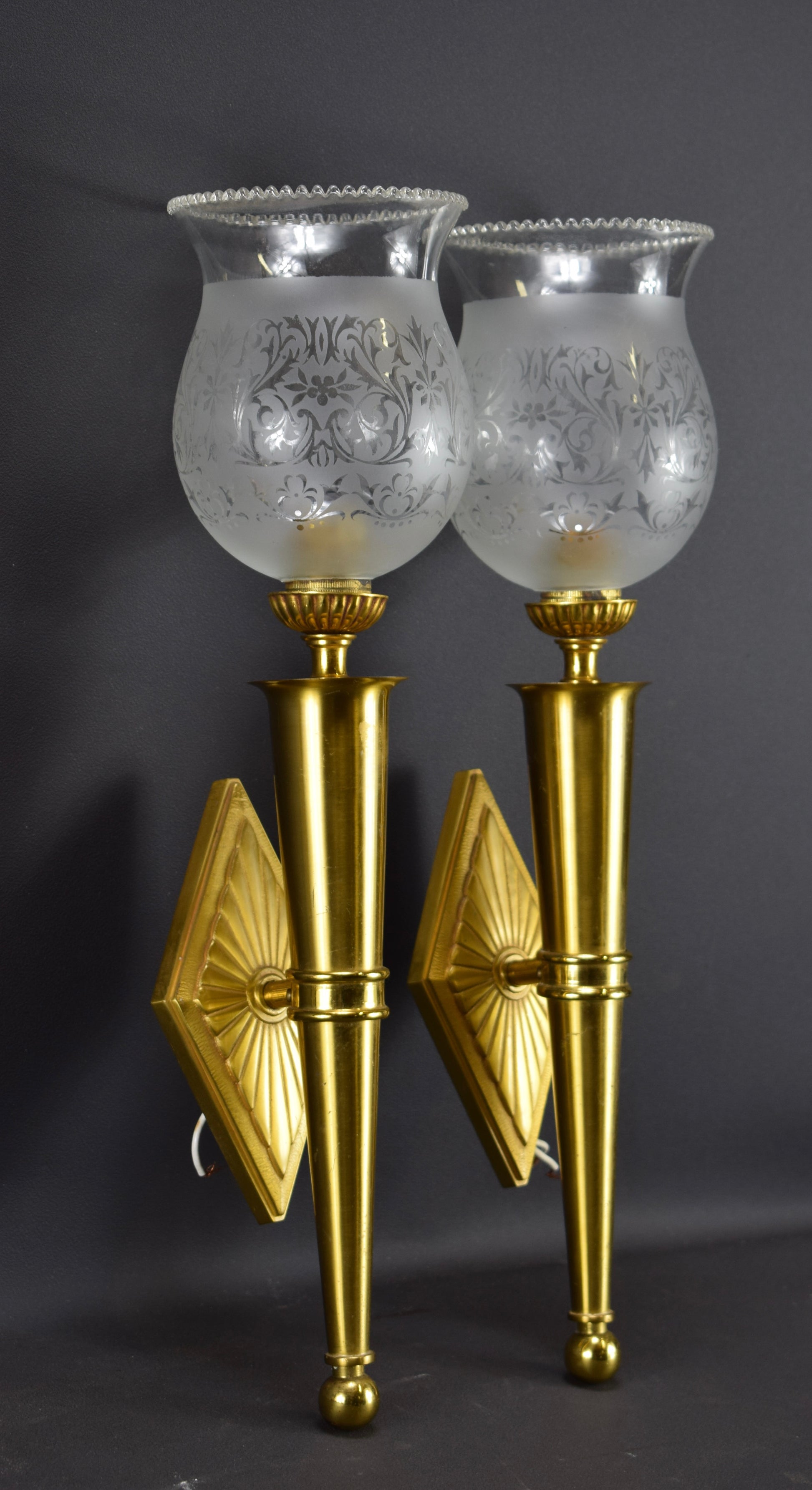 Mid Century Bronze Pair of Torch Wall Sconces