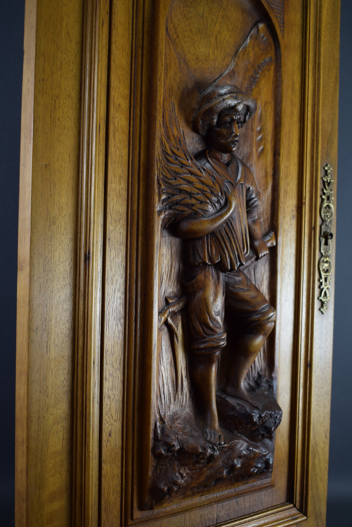 Hand Carved Wood Cupboard Door Man