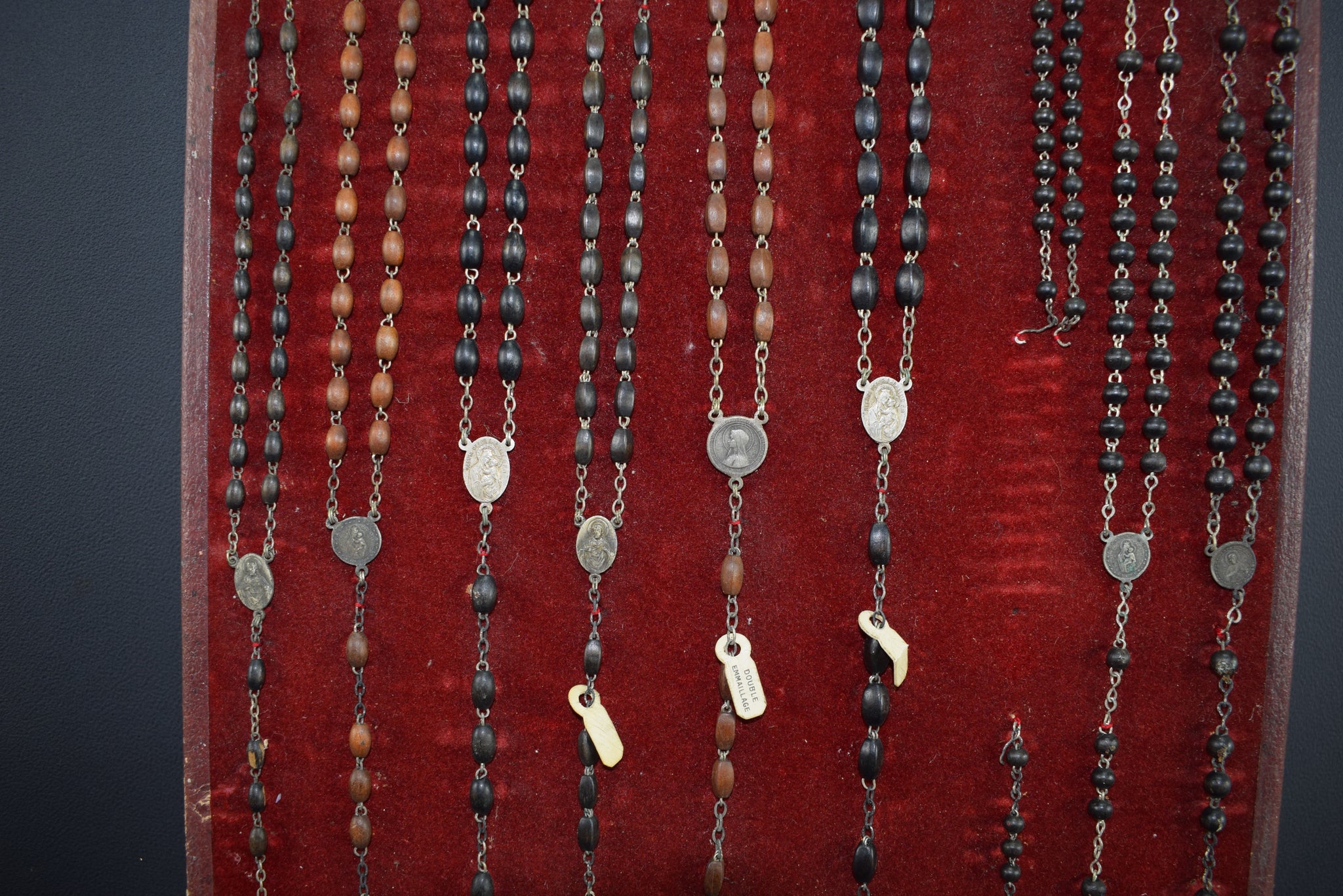 Vintage French Wooden Rosary Display 