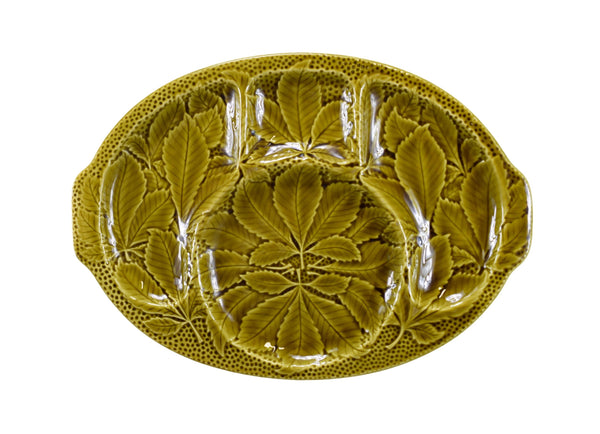 Green Majolica Leaf Plate Tray by Gien Garden House Tableware Crackers Hors d'Oeuvre Appetizer