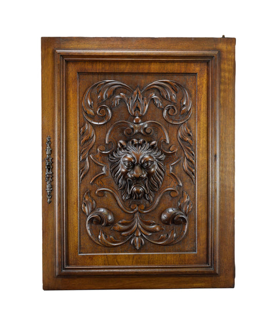 Lion Hand Carved Walnut Wood Door Panel
