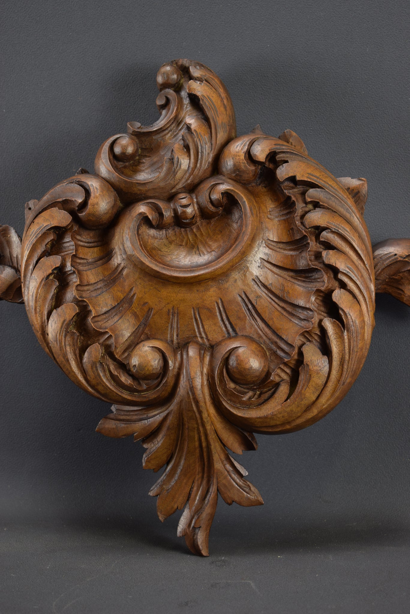Wood Shell Rococo Ornate Pediment Crest Cornice Antique French Hand Carved Wood