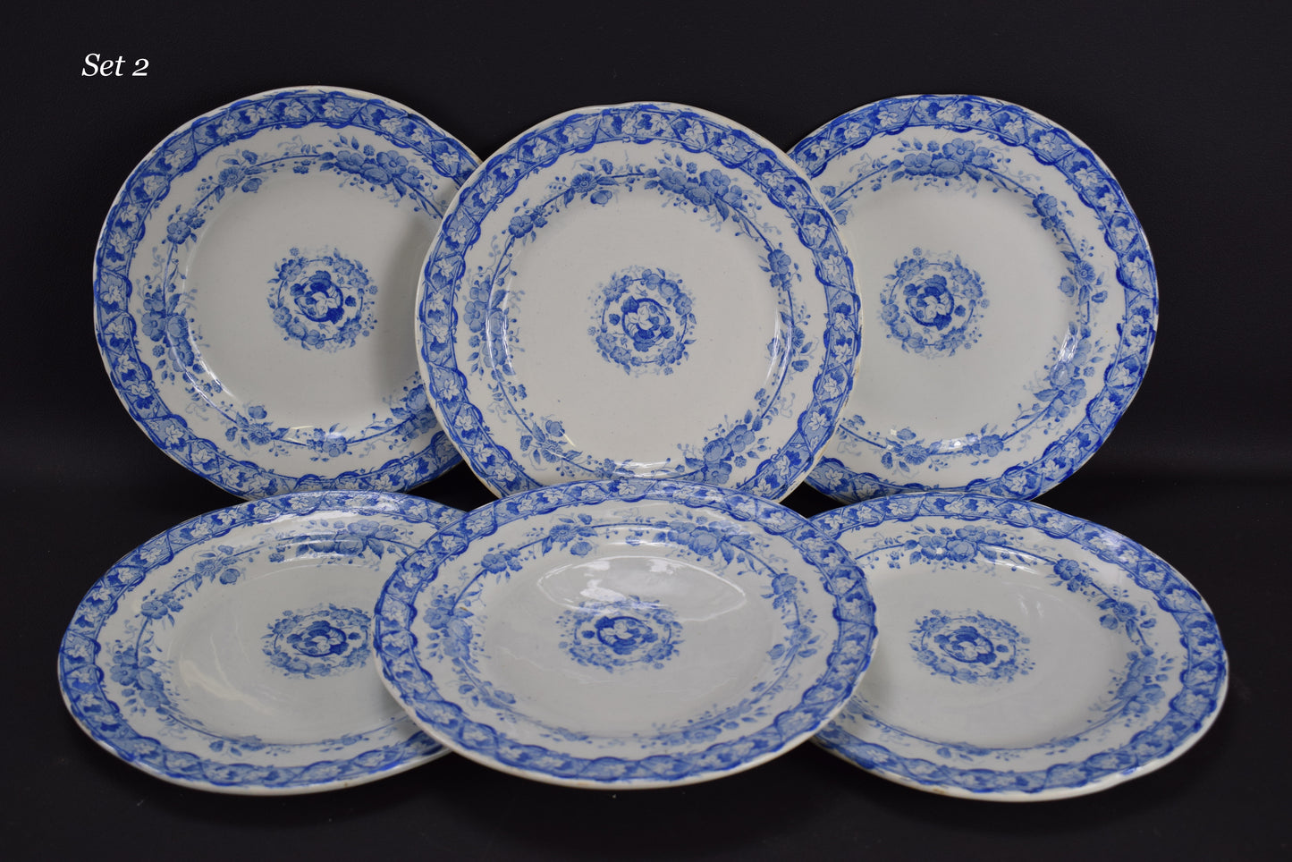 Creil & Montereau Blue Transferware Set of 6 Dessert Plates Vine Salad