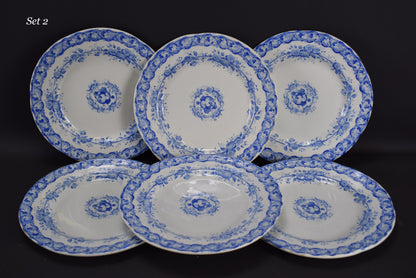 Creil & Montereau Blue Transferware Set of 6 Dessert Plates Vine Salad