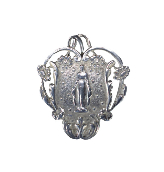 Art Nouveau Mary Sterling Silver Openwork Medal Pendant