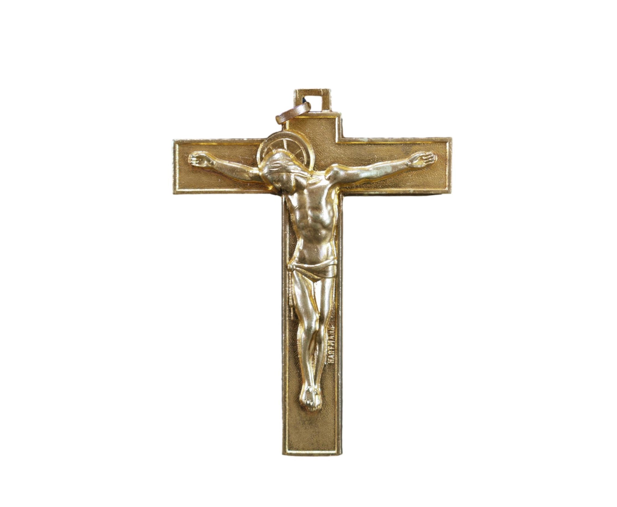 Art Deco Gold Bronze Pectoral Cross Crucifix by Hartmann