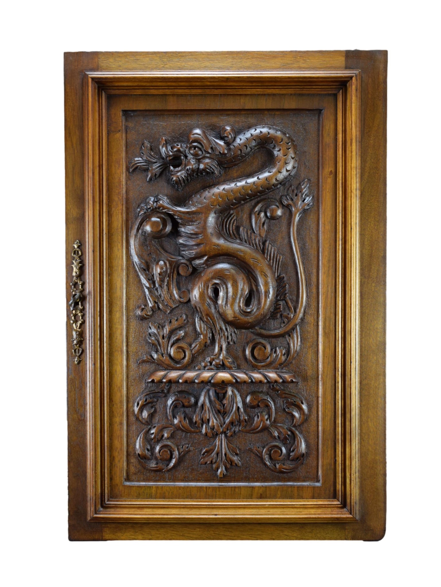 Large Deep Carved Panel Door Solid Wood with Griffin Dragon Chimera