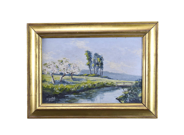 Impressionist Signed Oil Painting On Canvas Signed F Lambert 1946 River