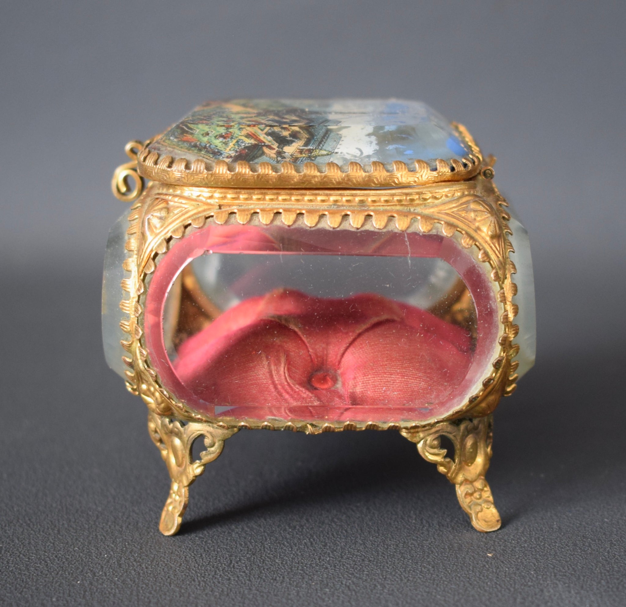 French Antique Ormolu Jewelry Casket Trinket Box Gilt Brass Paris Eiffel Tower - French Box