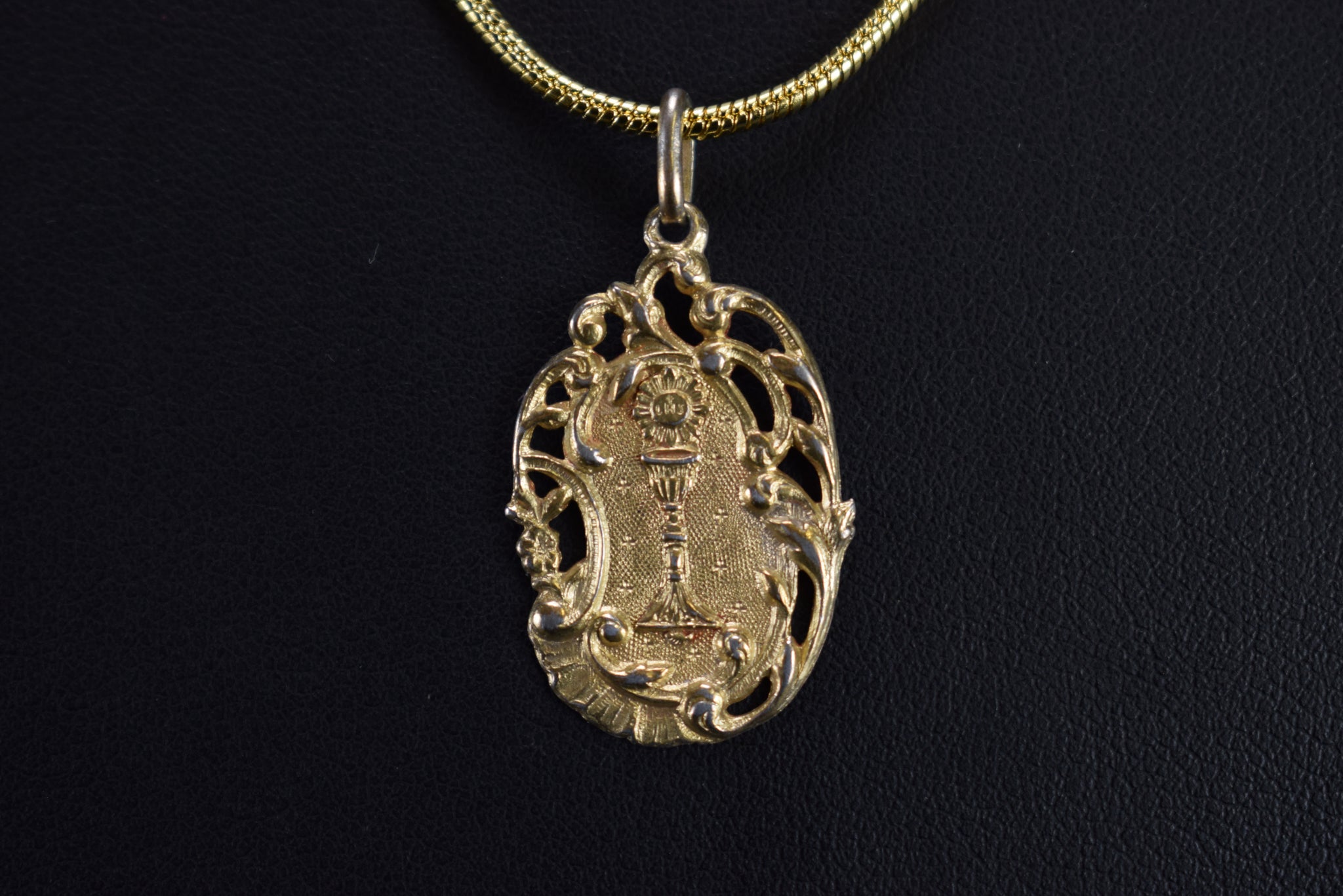 Gold Sterling Silver Chalice Communion Medal Necklace Rococo ...