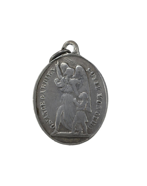 French 19C Silver Angel Guardian Saint Louis of Gonzague Medal Vachette