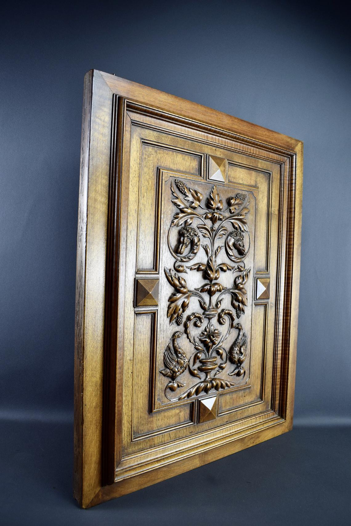 French Antique Hand Carved Wood Cupboard Horse and Bird head 19th 
