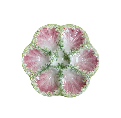 Majolica Oyster Plate Green Seaweed and Pink Shell Plate St Clement Keller Guerin