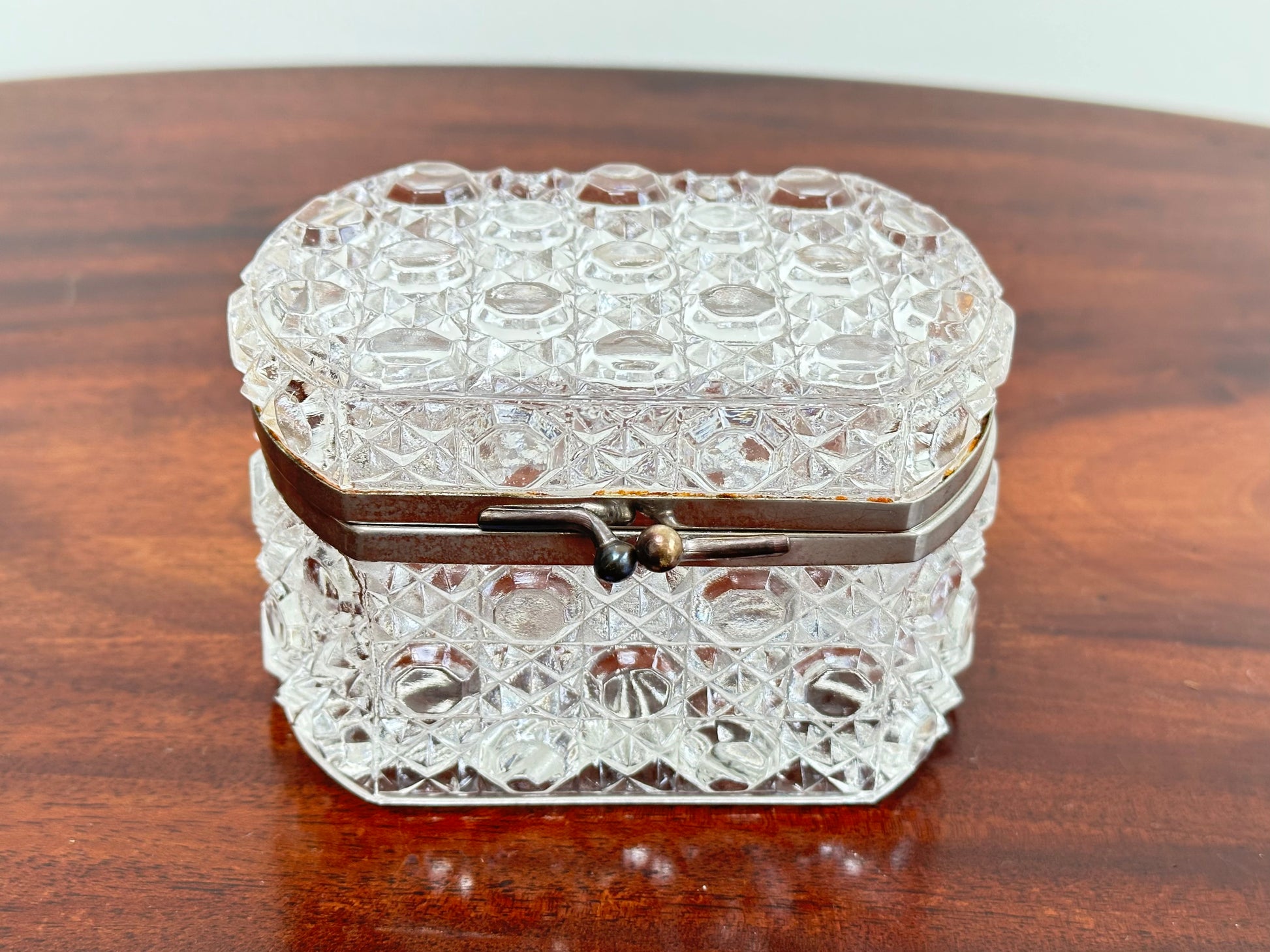 Vintage French Cut Crystal Casket Jewelry Vanity Hinged Box Baccarat