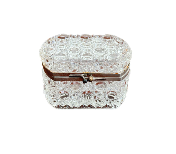 Vintage French Cut Crystal Casket Jewelry Vanity Hinged Box Baccarat