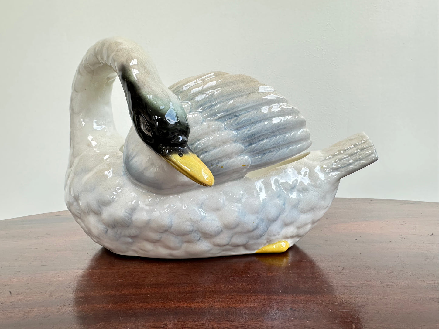 Art Nouveau Swan Majolica Jardiniere Planter Cache Pot Vintage