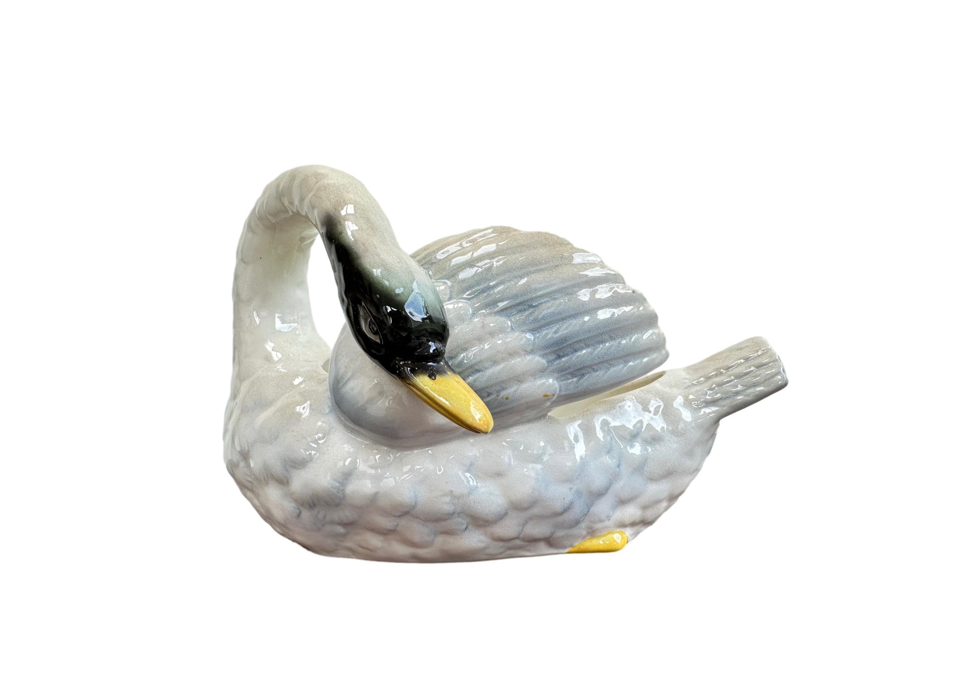 Art Nouveau Swan Majolica Jardiniere Planter Cache Pot Vintage